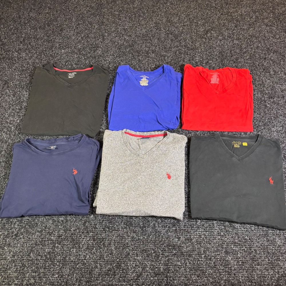 Lot of 6 Mens Polo Ralph Lauren & US Polo Assn T-Shirts XL L V-Neck Crew Navy